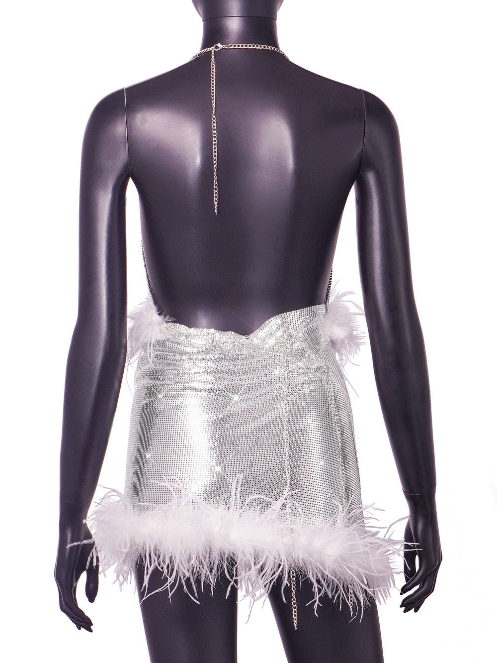 Sequined Handmade Frayed Halter Skirt