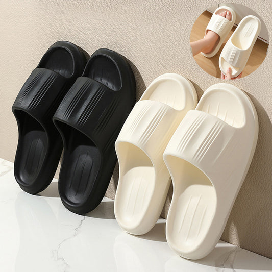 Solid Peep-Toe Slippers Summer Indoor Anti-Slip Floor Bathroom Home Slippers Couples House Shoes