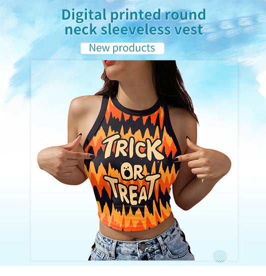 European And American Spicy Girls Digital Printing Outerwear Short Sleeveless T-shirt