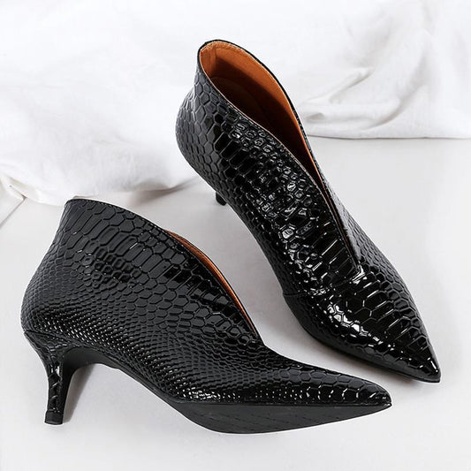 Pointed Toe Thin High Heel Lacquer Short Boots For Women